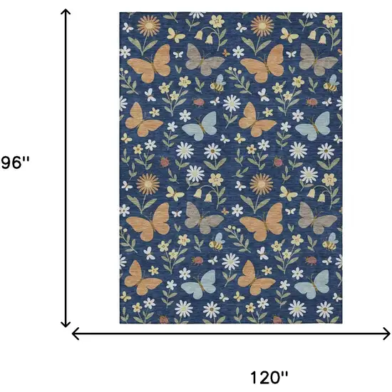 Navy Blue And Blue Abstract Washable Indoor Outdoor Area Rug Photo 6