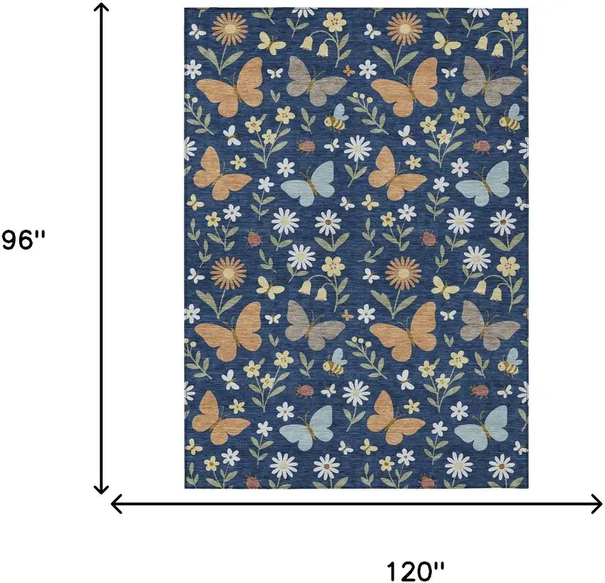 Navy Blue And Blue Abstract Washable Indoor Outdoor Area Rug Photo 6
