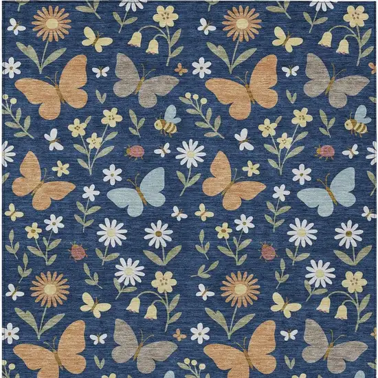 Navy Blue And Blue Abstract Washable Indoor Outdoor Area Rug Photo 3