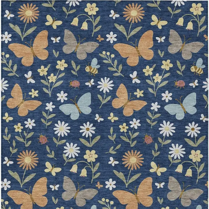 Navy Blue And Blue Abstract Washable Indoor Outdoor Area Rug Photo 3