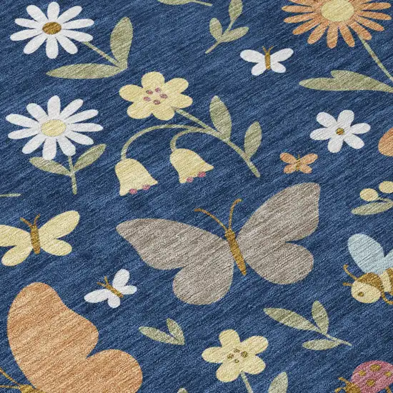 Navy Blue And Blue Abstract Washable Indoor Outdoor Area Rug Photo 5