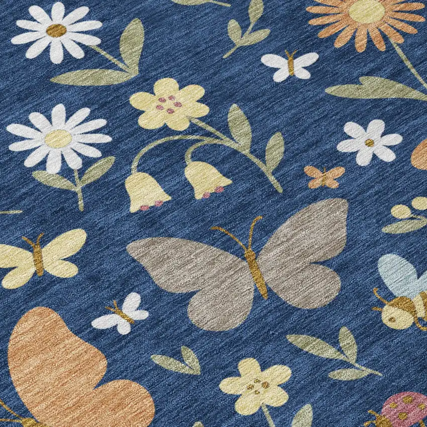 Navy Blue And Blue Abstract Washable Indoor Outdoor Area Rug Photo 5