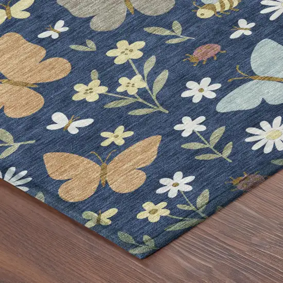 Navy Blue And Blue Abstract Washable Indoor Outdoor Area Rug Photo 4
