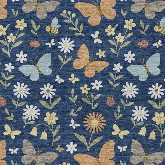 Navy Blue And Blue Abstract Washable Indoor Outdoor Area Rug Photo 2