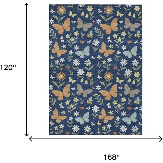 Navy Blue And Blue Abstract Washable Indoor Outdoor Area Rug Photo 6