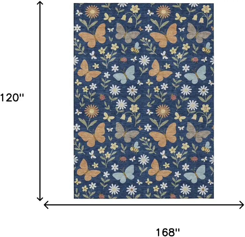 Navy Blue And Blue Abstract Washable Indoor Outdoor Area Rug Photo 6