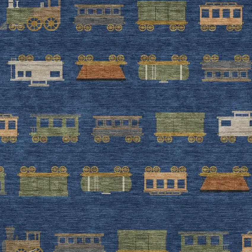 Navy Blue And Blue Abstract Washable Indoor Outdoor Area Rug Photo 2
