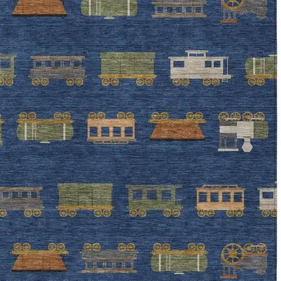 Navy Blue And Blue Abstract Washable Indoor Outdoor Area Rug Photo 2