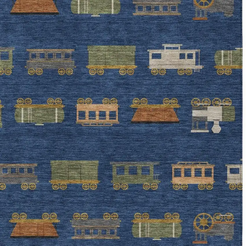 Navy Blue And Blue Abstract Washable Indoor Outdoor Area Rug Photo 2