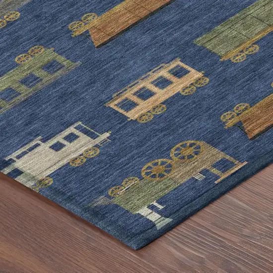 Navy Blue And Blue Abstract Washable Indoor Outdoor Area Rug Photo 4
