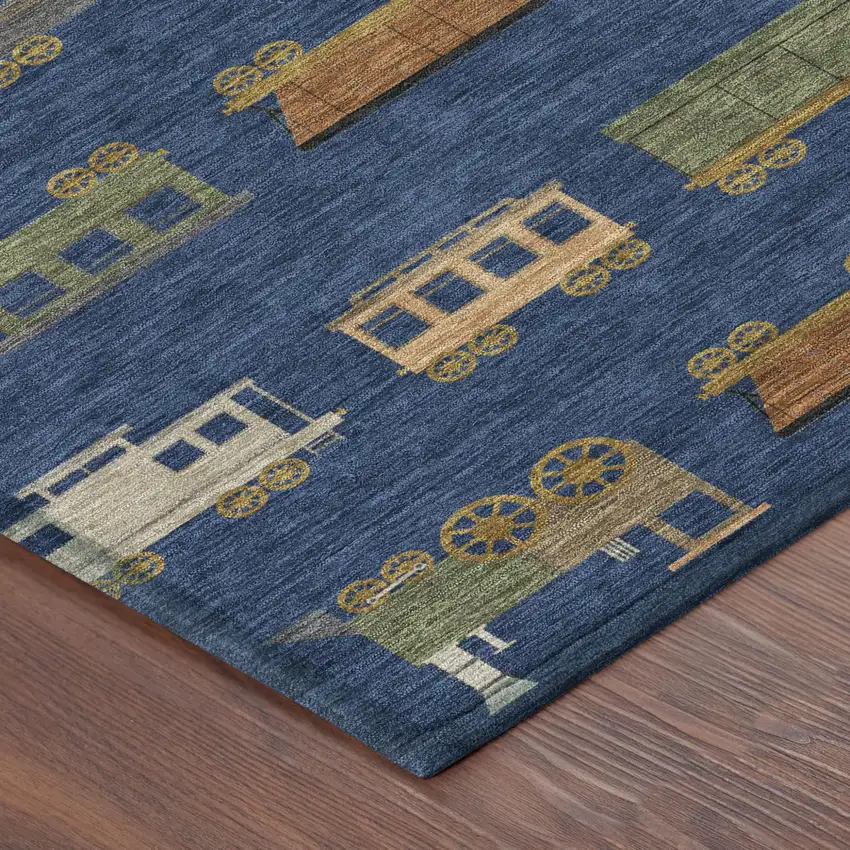 Navy Blue And Blue Abstract Washable Indoor Outdoor Area Rug Photo 4