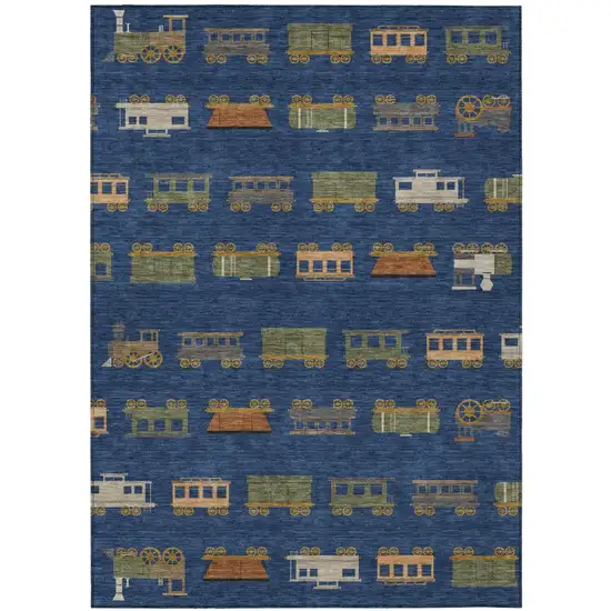 Navy Blue And Blue Abstract Washable Indoor Outdoor Area Rug Photo 1