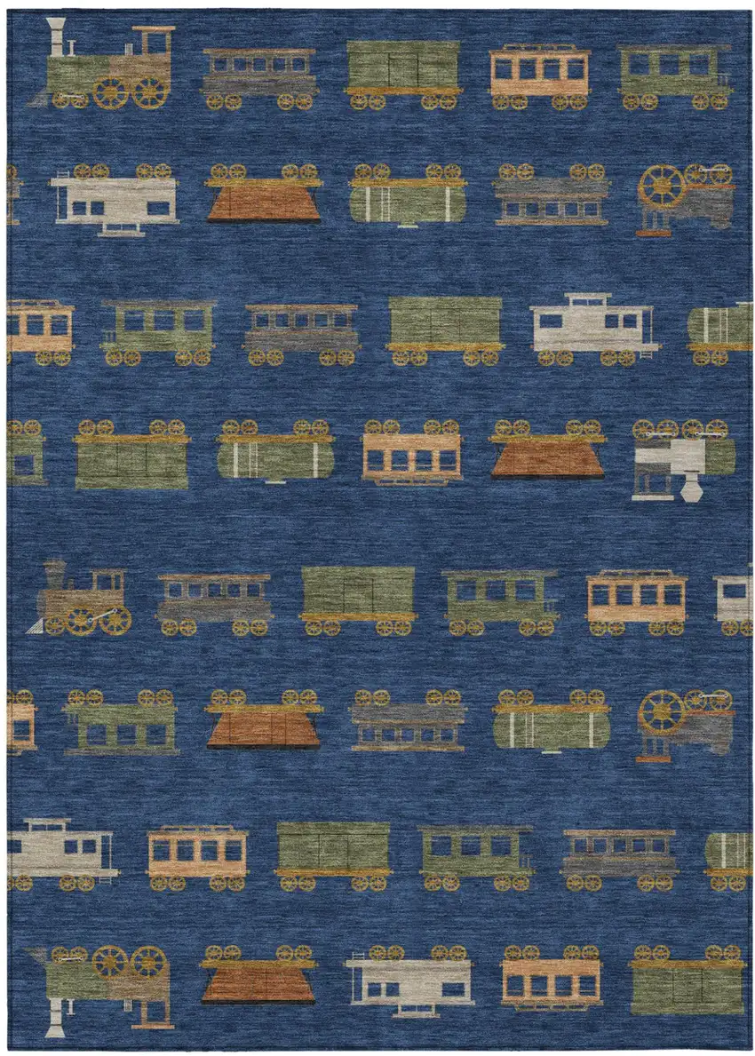 Navy Blue And Blue Abstract Washable Indoor Outdoor Area Rug Photo 1