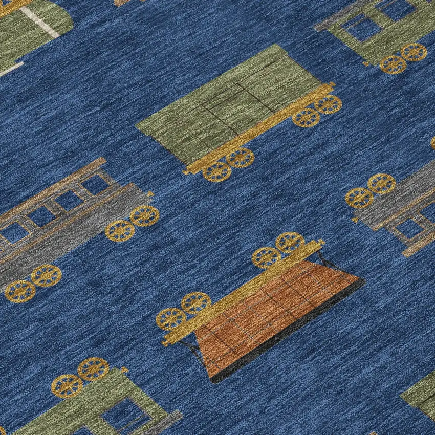 Navy Blue And Blue Abstract Washable Indoor Outdoor Area Rug Photo 5
