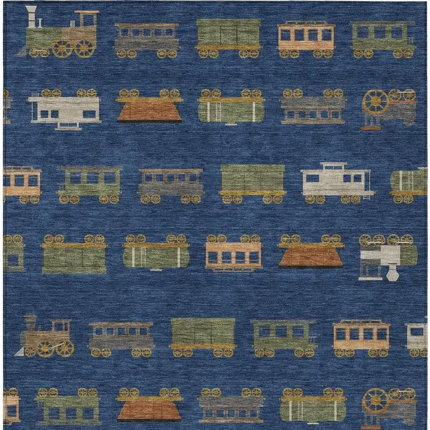 Navy Blue And Blue Abstract Washable Indoor Outdoor Area Rug Photo 3