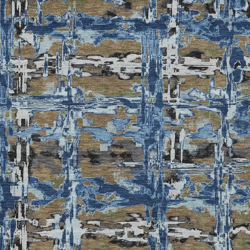 Navy Blue And Blue Abstract Washable Indoor Outdoor Area Rug Photo 2