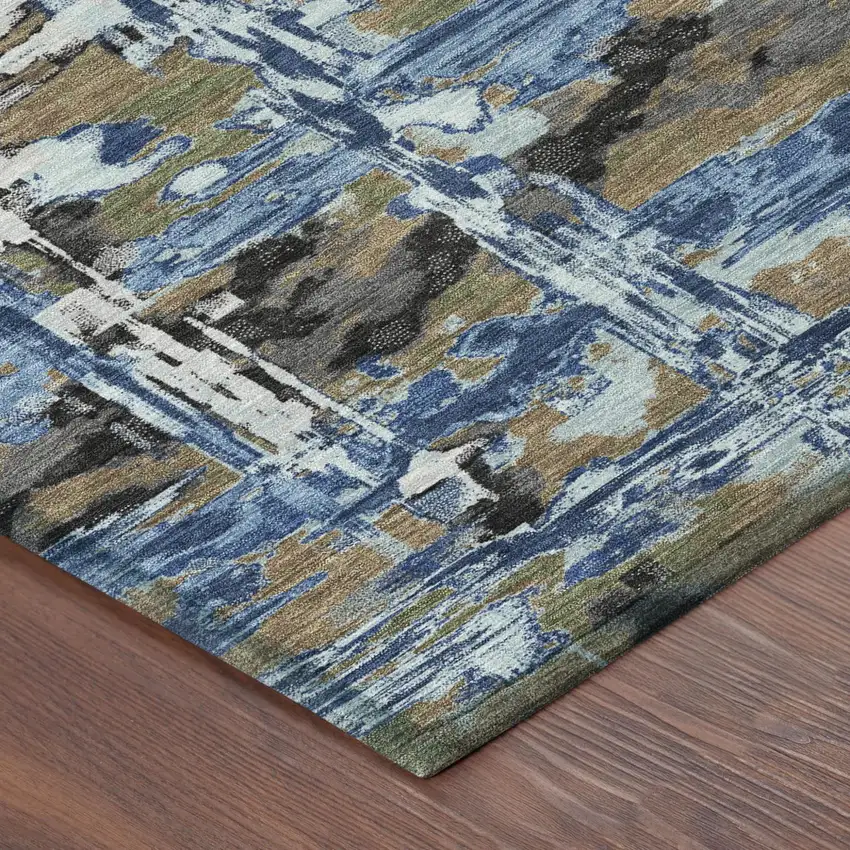 Navy Blue And Blue Abstract Washable Indoor Outdoor Area Rug Photo 4