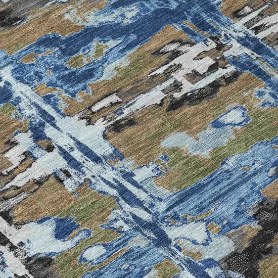 Navy Blue And Blue Abstract Washable Indoor Outdoor Area Rug Photo 5
