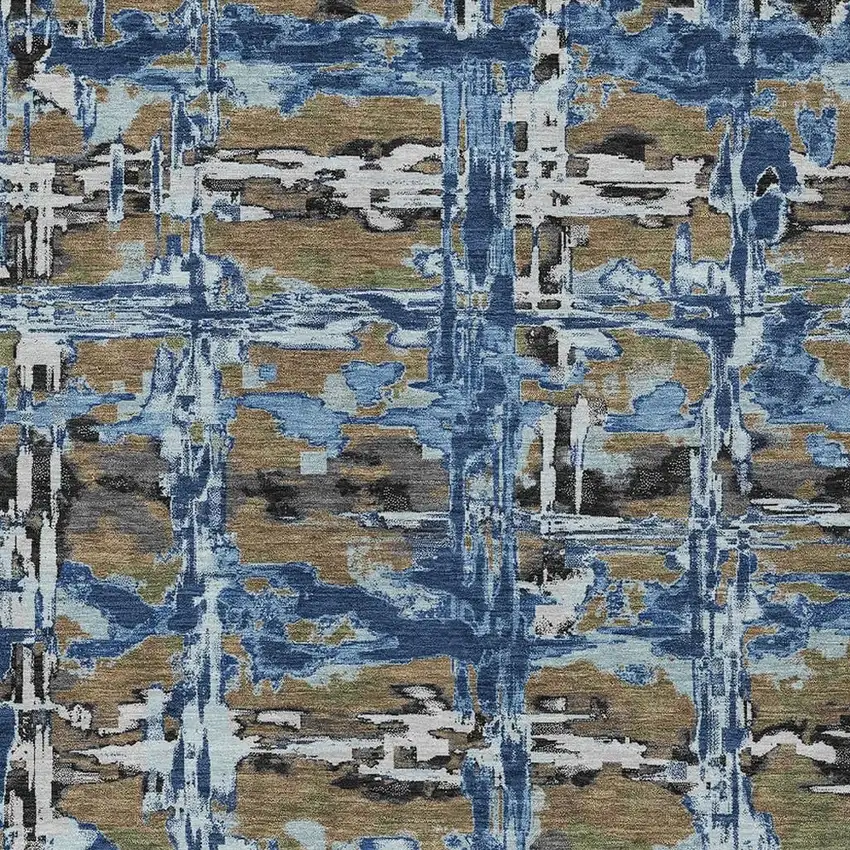 Navy Blue And Blue Abstract Washable Indoor Outdoor Area Rug Photo 2