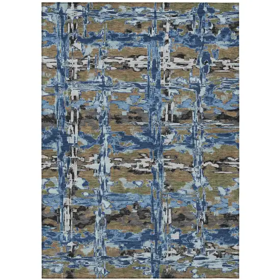 Navy Blue And Blue Abstract Washable Indoor Outdoor Area Rug Photo 1