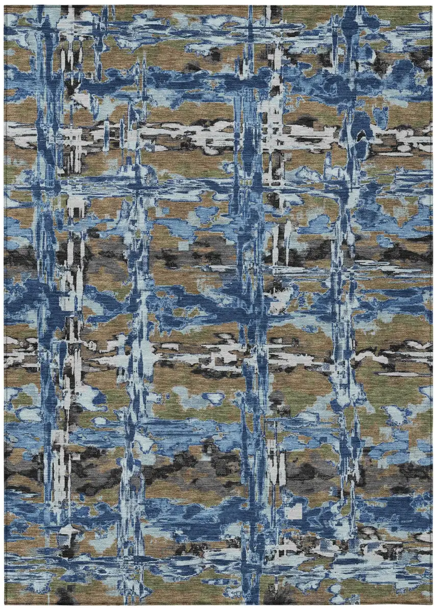 Navy Blue And Blue Abstract Washable Indoor Outdoor Area Rug Photo 1