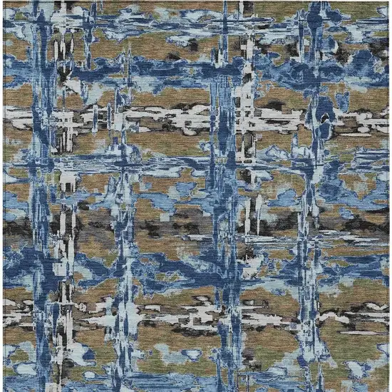 Navy Blue And Blue Abstract Washable Indoor Outdoor Area Rug Photo 3