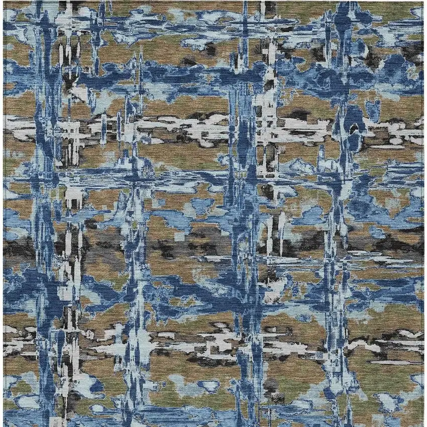 Navy Blue And Blue Abstract Washable Indoor Outdoor Area Rug Photo 3