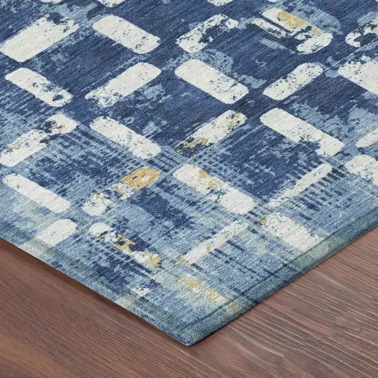 Navy Blue And Blue Abstract Washable Indoor Outdoor Area Rug Photo 4