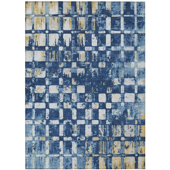 Navy Blue And Blue Abstract Washable Indoor Outdoor Area Rug Photo 1