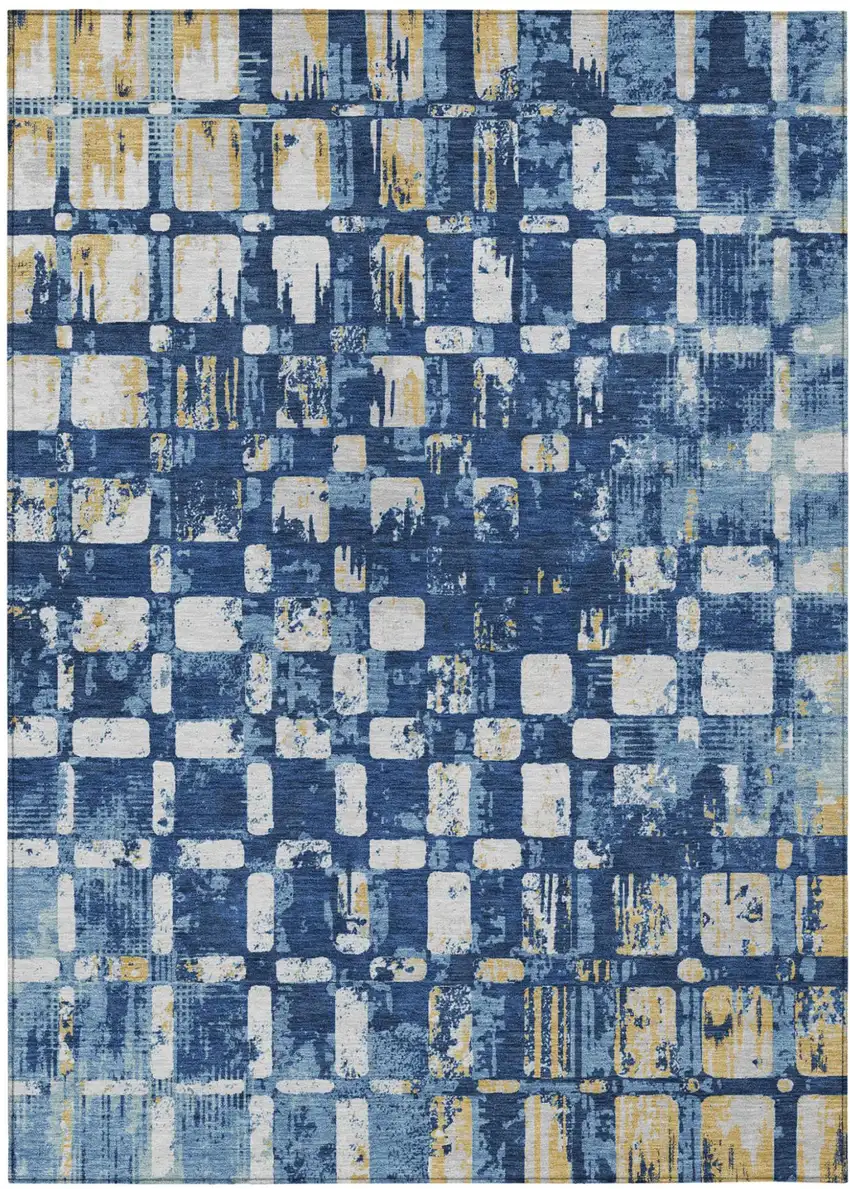 Navy Blue And Blue Abstract Washable Indoor Outdoor Area Rug Photo 1