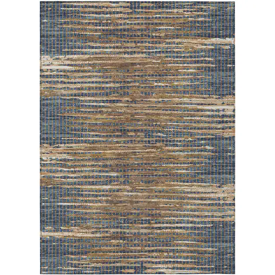 Navy Blue And Blue Abstract Washable Indoor Outdoor Area Rug Photo 1