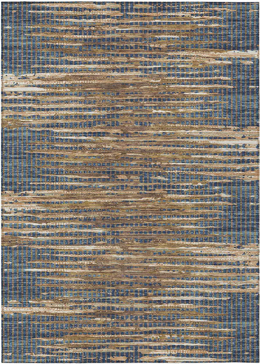 Navy Blue And Blue Abstract Washable Indoor Outdoor Area Rug Photo 1