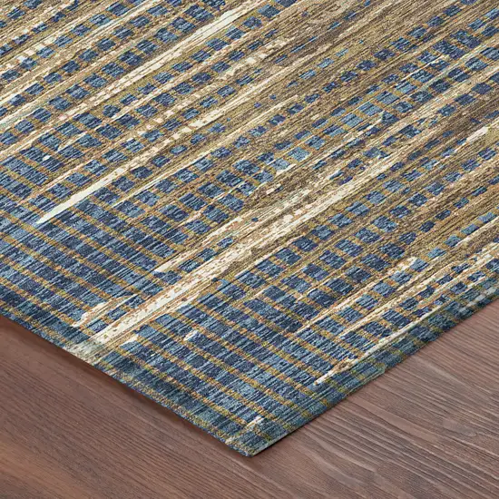 Navy Blue And Blue Abstract Washable Indoor Outdoor Area Rug Photo 4