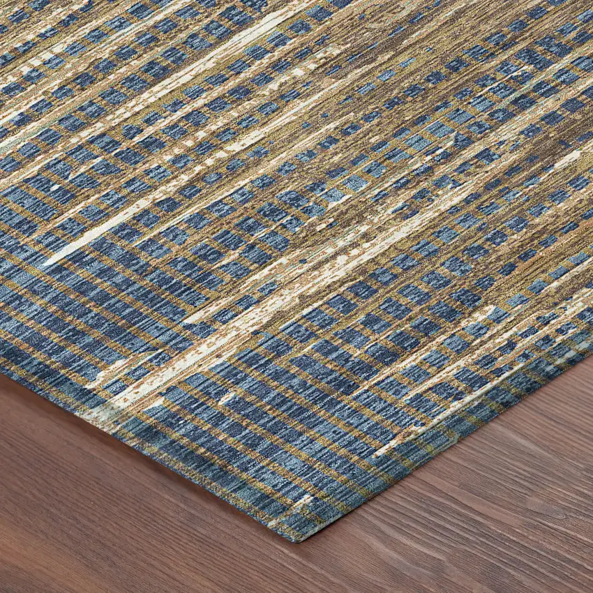 Navy Blue And Blue Abstract Washable Indoor Outdoor Area Rug Photo 4