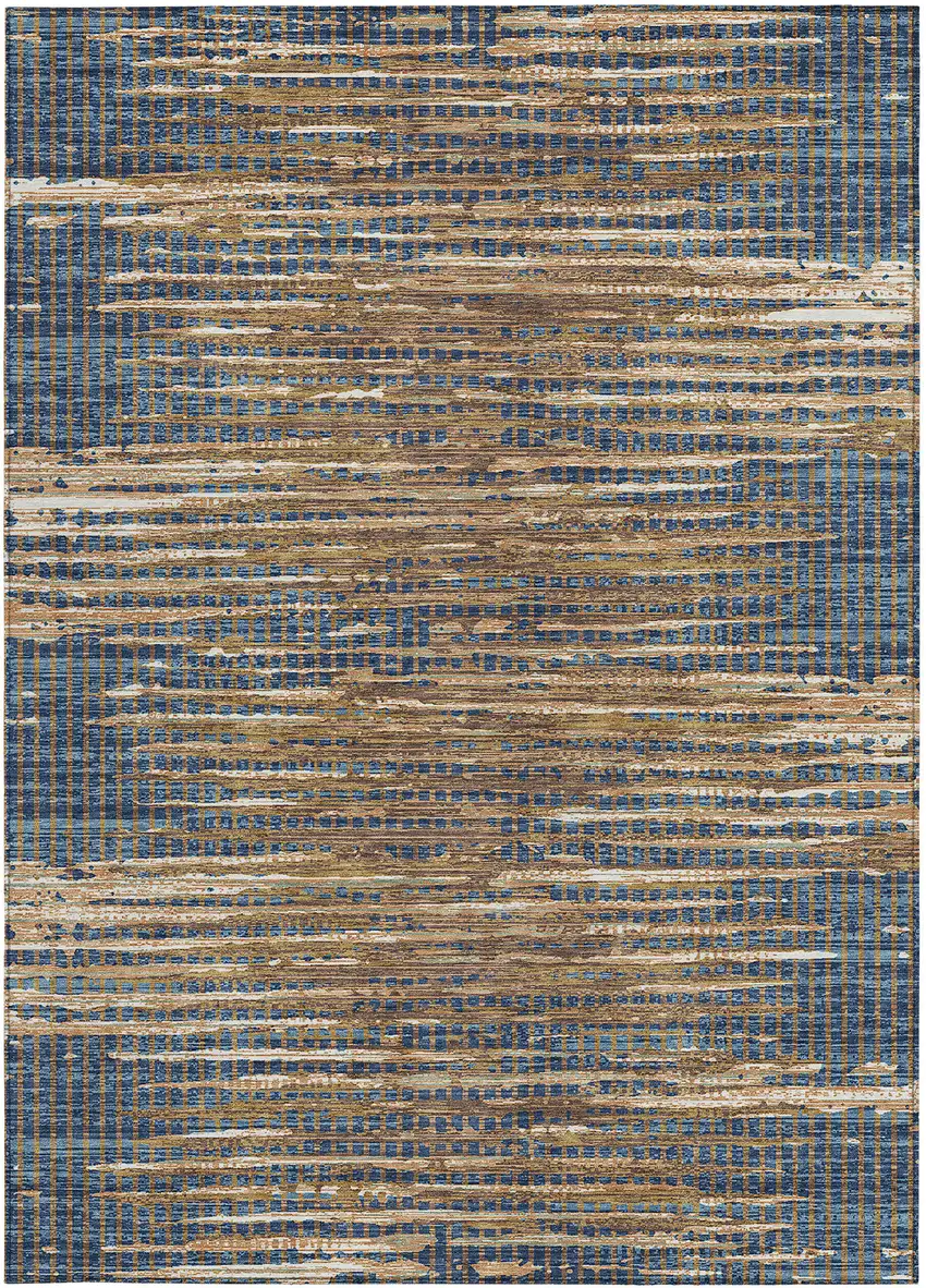 Navy Blue And Blue Abstract Washable Indoor Outdoor Area Rug Photo 3