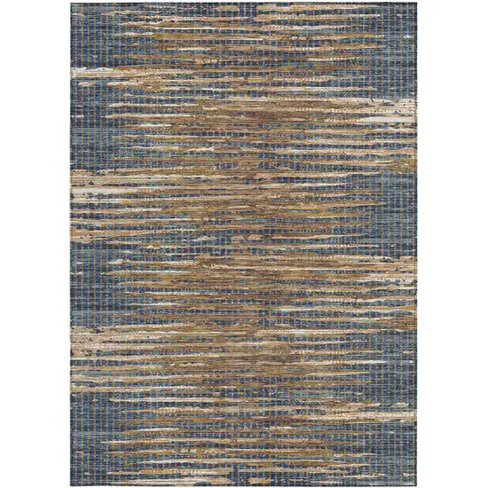 Navy Blue And Blue Abstract Washable Indoor Outdoor Area Rug Photo 3