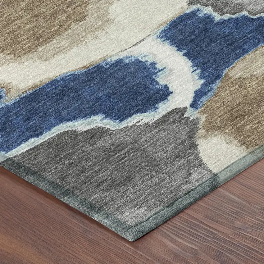 Navy Blue And Blue Abstract Washable Indoor Outdoor Area Rug Photo 5
