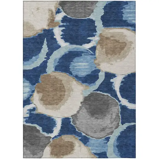 Navy Blue And Blue Abstract Washable Indoor Outdoor Area Rug Photo 2