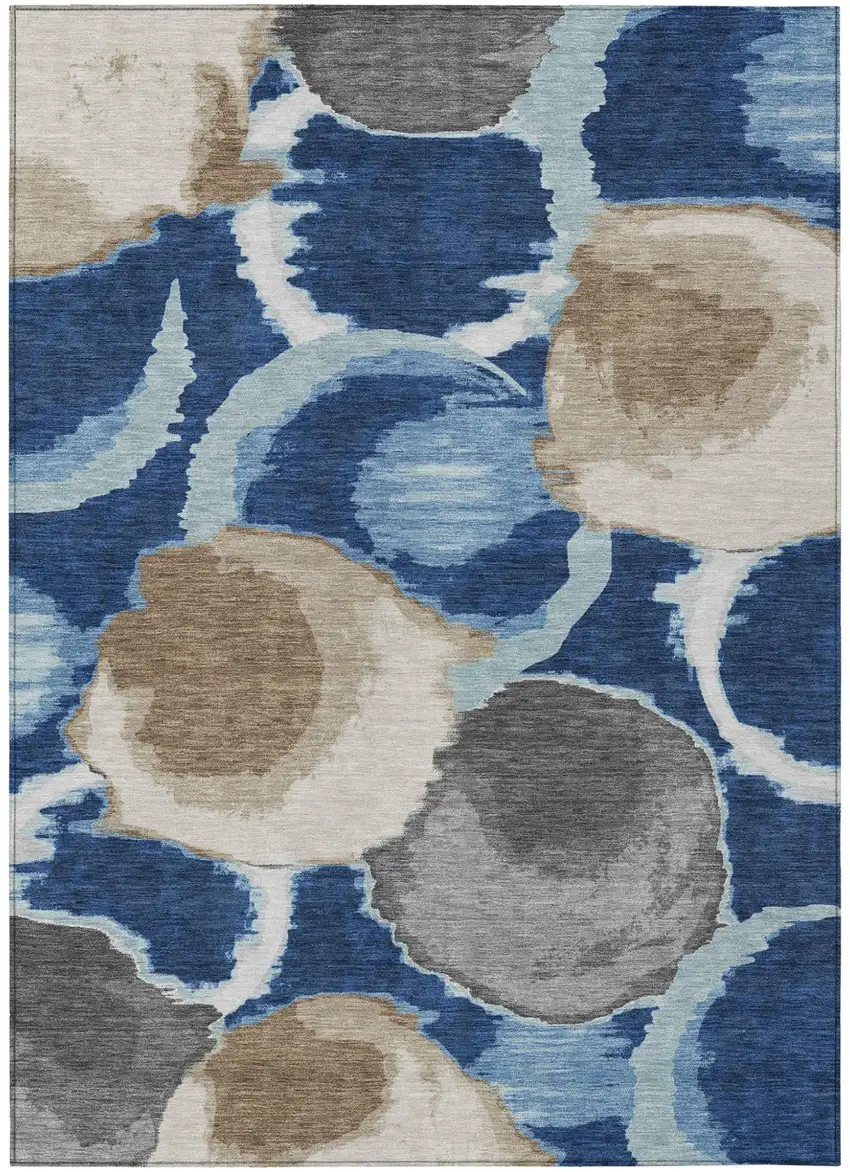 Navy Blue And Blue Abstract Washable Indoor Outdoor Area Rug Photo 2