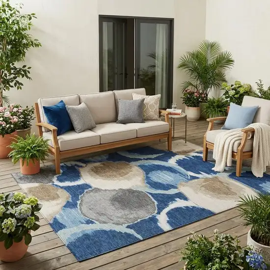 Navy Blue And Blue Abstract Washable Indoor Outdoor Area Rug Photo 1