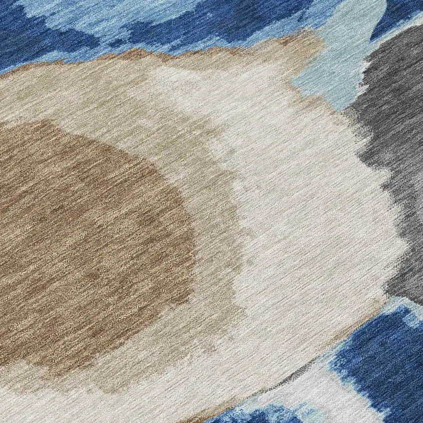 Navy Blue And Blue Abstract Washable Indoor Outdoor Area Rug Photo 6