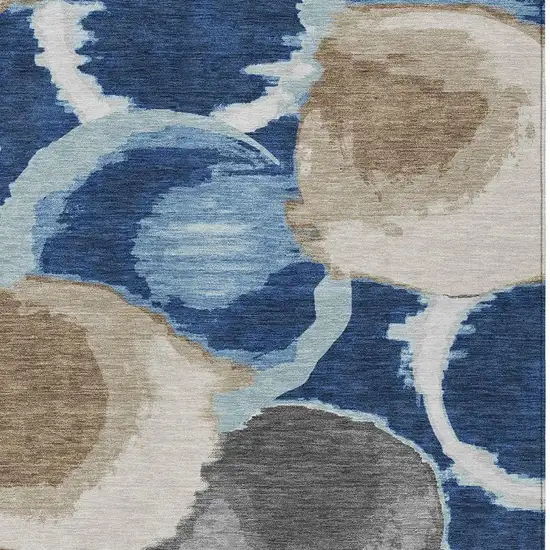 Navy Blue And Blue Abstract Washable Indoor Outdoor Area Rug Photo 3