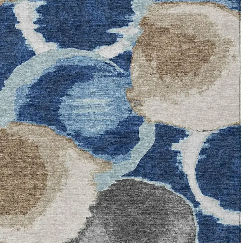 Navy Blue And Blue Abstract Washable Indoor Outdoor Area Rug Photo 3