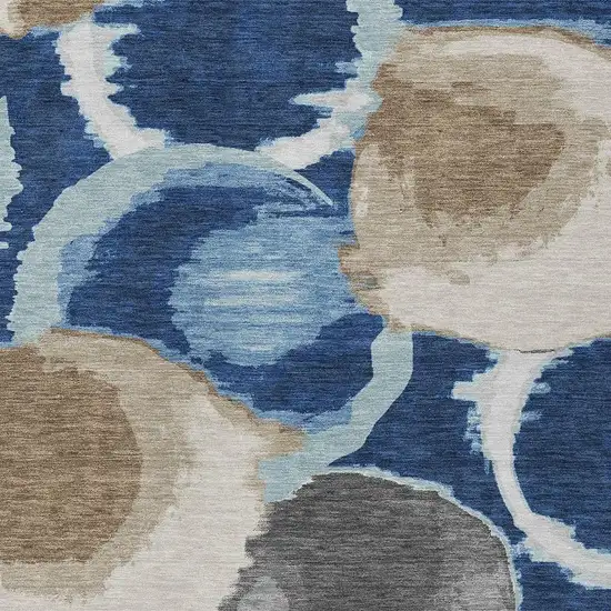 Navy Blue And Blue Abstract Washable Indoor Outdoor Area Rug Photo 3