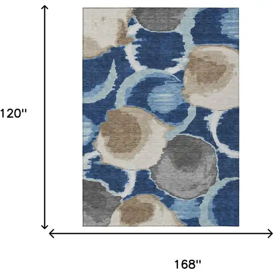 Navy Blue And Blue Abstract Washable Indoor Outdoor Area Rug Photo 7