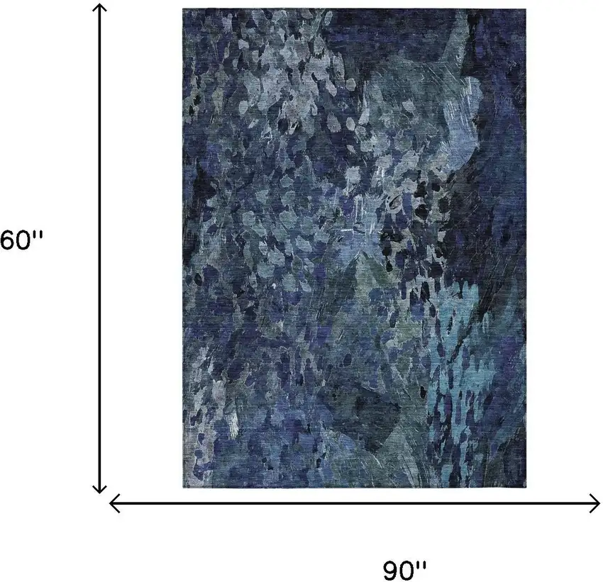 Navy Blue And Blue Abstract Washable Indoor Outdoor Area Rug Photo 7
