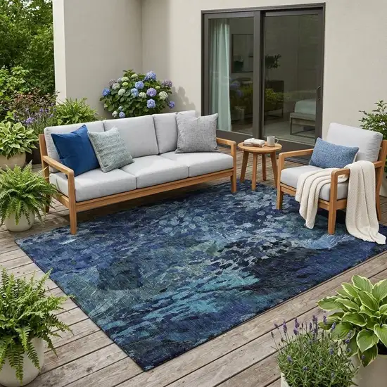 Navy Blue And Blue Abstract Washable Indoor Outdoor Area Rug Photo 1