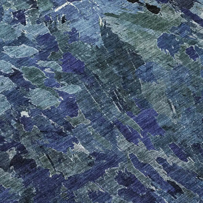 Navy Blue And Blue Abstract Washable Indoor Outdoor Area Rug Photo 6