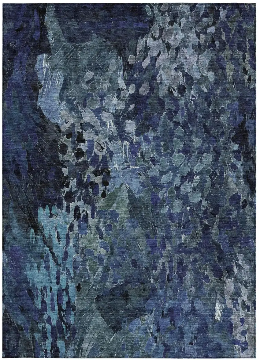 Navy Blue And Blue Abstract Washable Indoor Outdoor Area Rug Photo 4