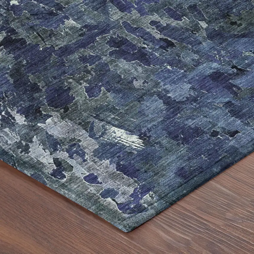 Navy Blue And Blue Abstract Washable Indoor Outdoor Area Rug Photo 5